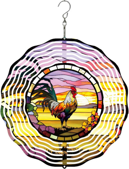 Metal Wind Spinner Outdoor Rooster Decorations Hanging, Festive Gifts for Women Mom Grandma, 25cm/