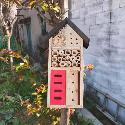Insect Hotel Hanging Bee House Wooden Insect House, Natural Habitat for Beneficial Bees, Bugs