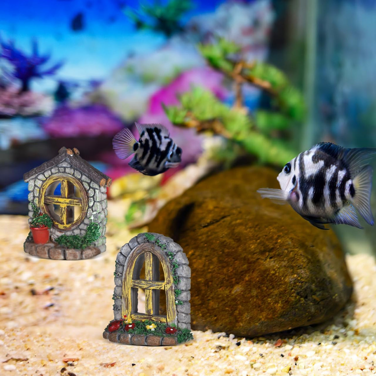 VOSAREA 4PCS Fairy Garden Windows and Door Set - Miniature Resin Gnome House Accessories for
