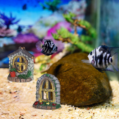 VOSAREA 4PCS Fairy Garden Windows and Door Set - Miniature Resin Gnome House Accessories for