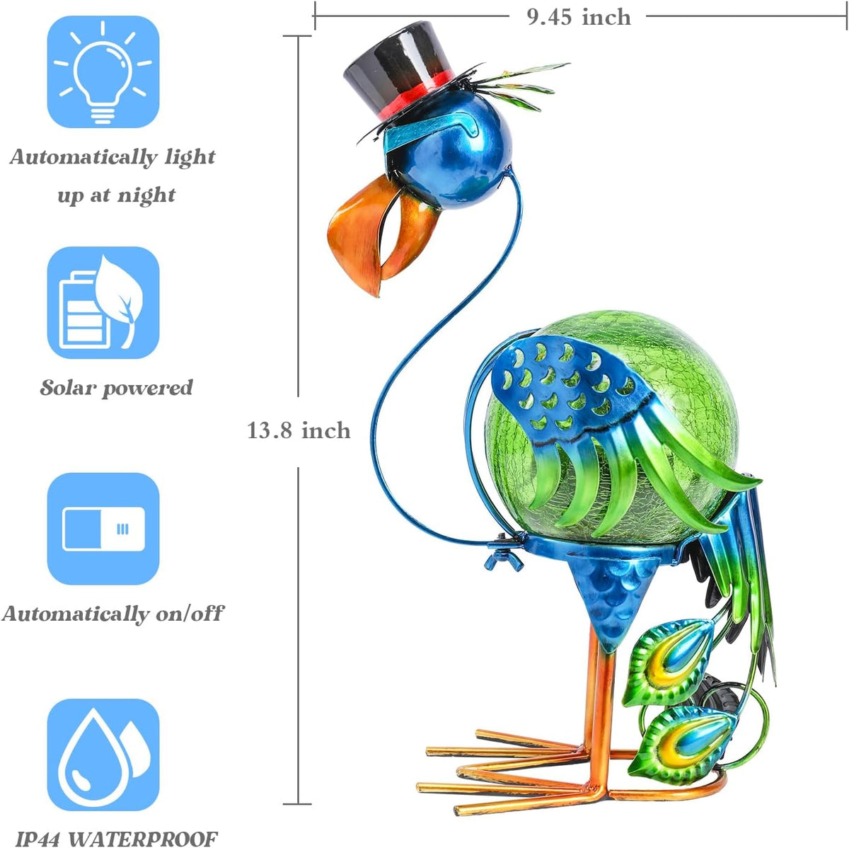 MUMTOP Peacock Solar Lights Outdoor, Solar Lantern Outdoor Decorative Waterproof LED Peacock Lights
