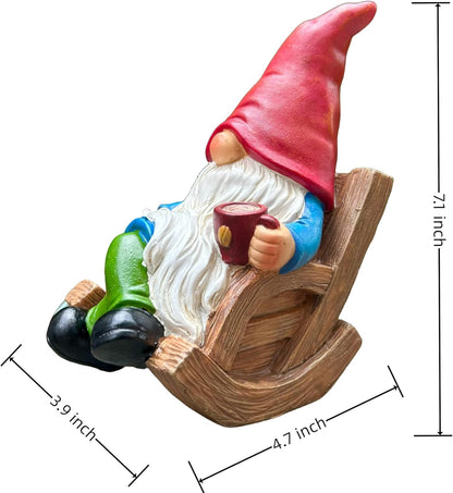 Drinking Coffee Faceless Garden Gnome Statue Decoration 7.1" Figurine Ornament for Indoor Outdoor