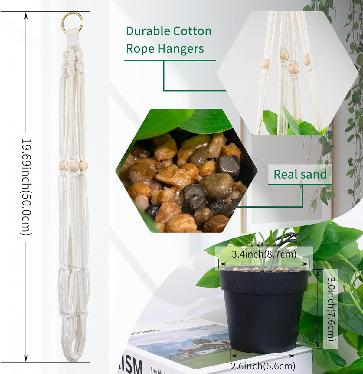Fake Pothos in Rope - Hanging Pot, Artificial Pothos Plants for Home Decor Indoor Macrame Plant