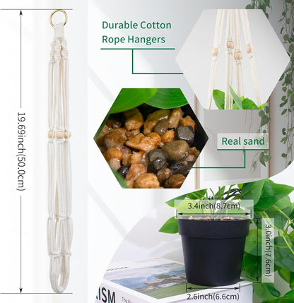 Fake Pothos in Rope - Hanging Pot, Artificial Pothos Plants for Home Decor Indoor Macrame Plant