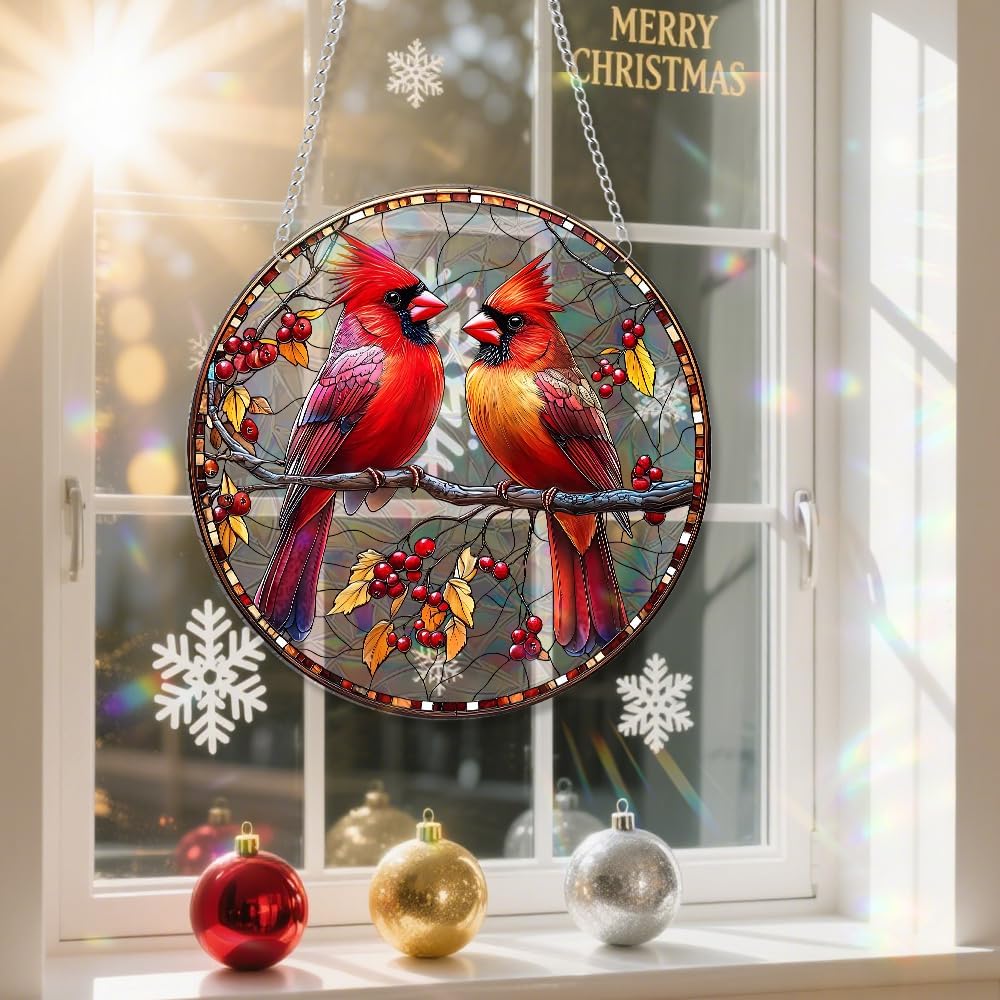 Xmas Suncatcher Bird Window Hanging - Christmas Snowman Suncatcher for Door Terrace Garden Home