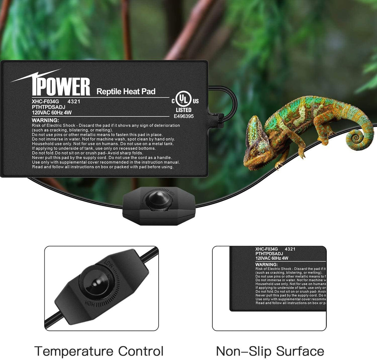 iPower 4 by 7 Inch Reptile Heating Pad with Temperature Adjustable Controller Knob, Under Tank