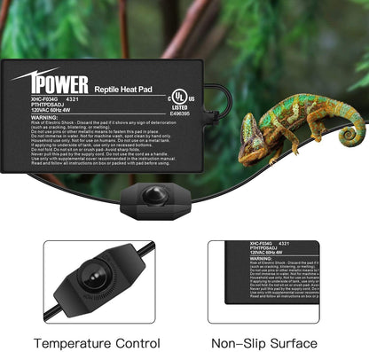 iPower 4 by 7 Inch Reptile Heating Pad with Temperature Adjustable Controller Knob, Under Tank