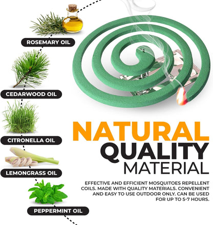Mosquito Repellent Coils - Outdoor Use Reaches Up to 10 feet - Each Coil Burns for 5-7 Hours (Four