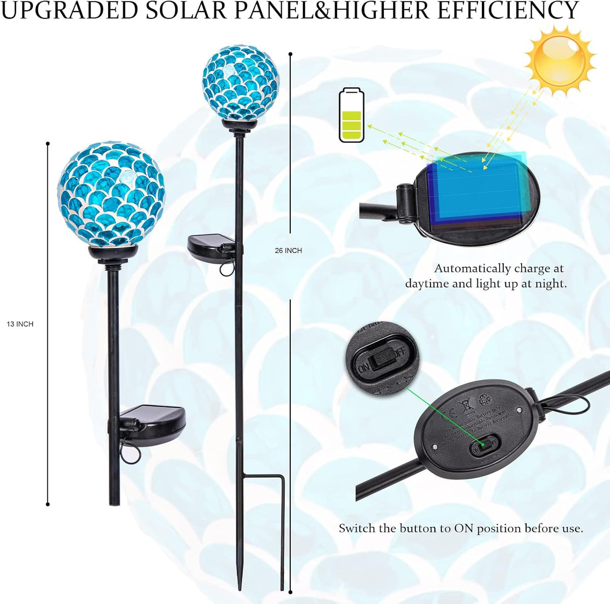 VCUTEKA Solar Lights - Outdoor Garden Decor Mosaic Solar Pathway Light Waterpoof LED Stake Light