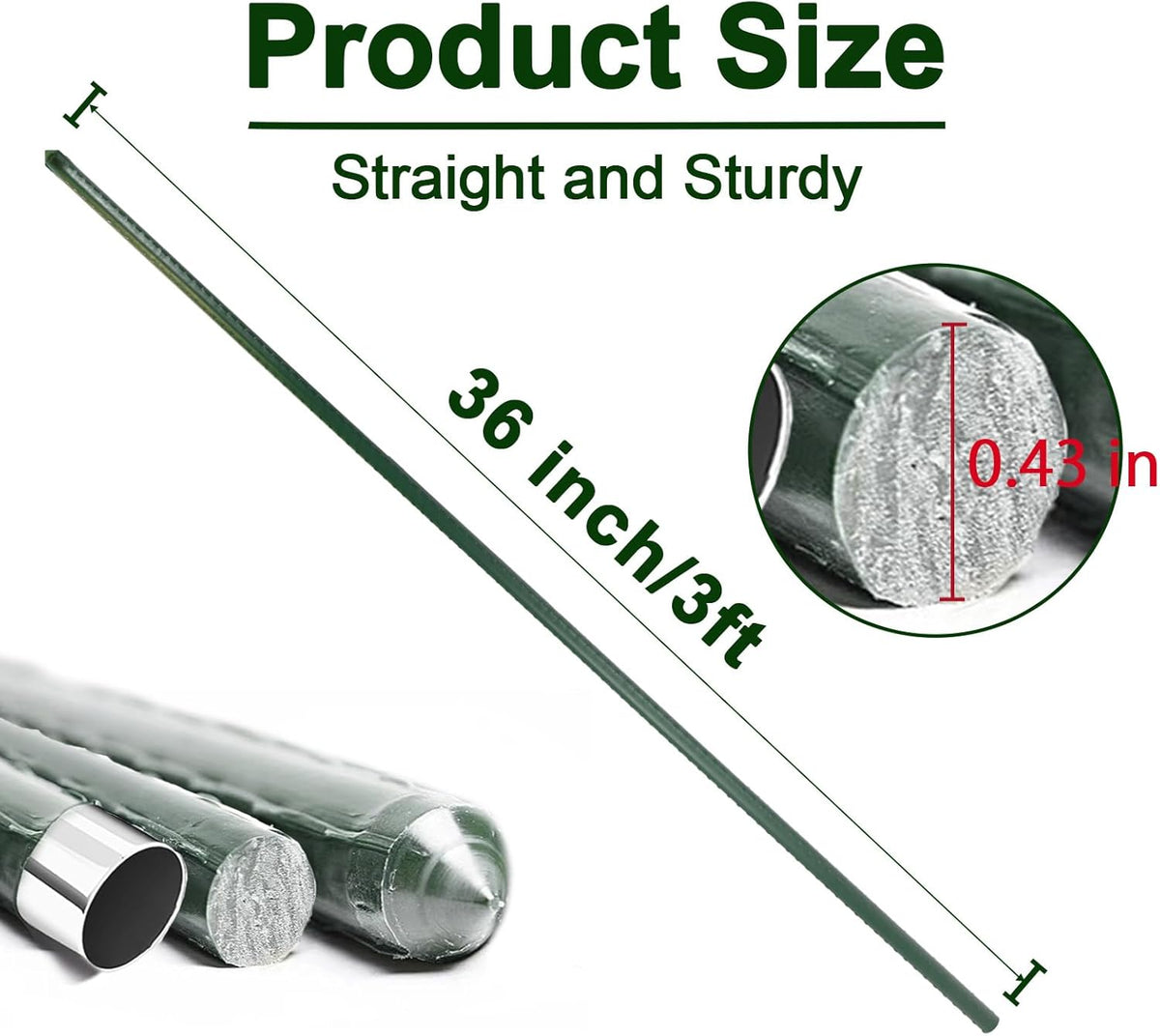 Garden Stakes 3ft, 3 Feet Metal Plant Stakes 30 Pack for Gardening and Farm, Plastic Coated Plant