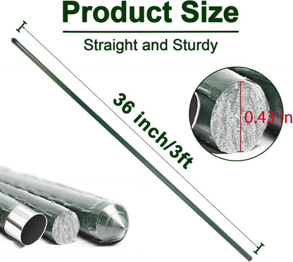 Garden Stakes 3ft, 3 Feet Metal Plant Stakes 30 Pack for Gardening and Farm, Plastic Coated Plant