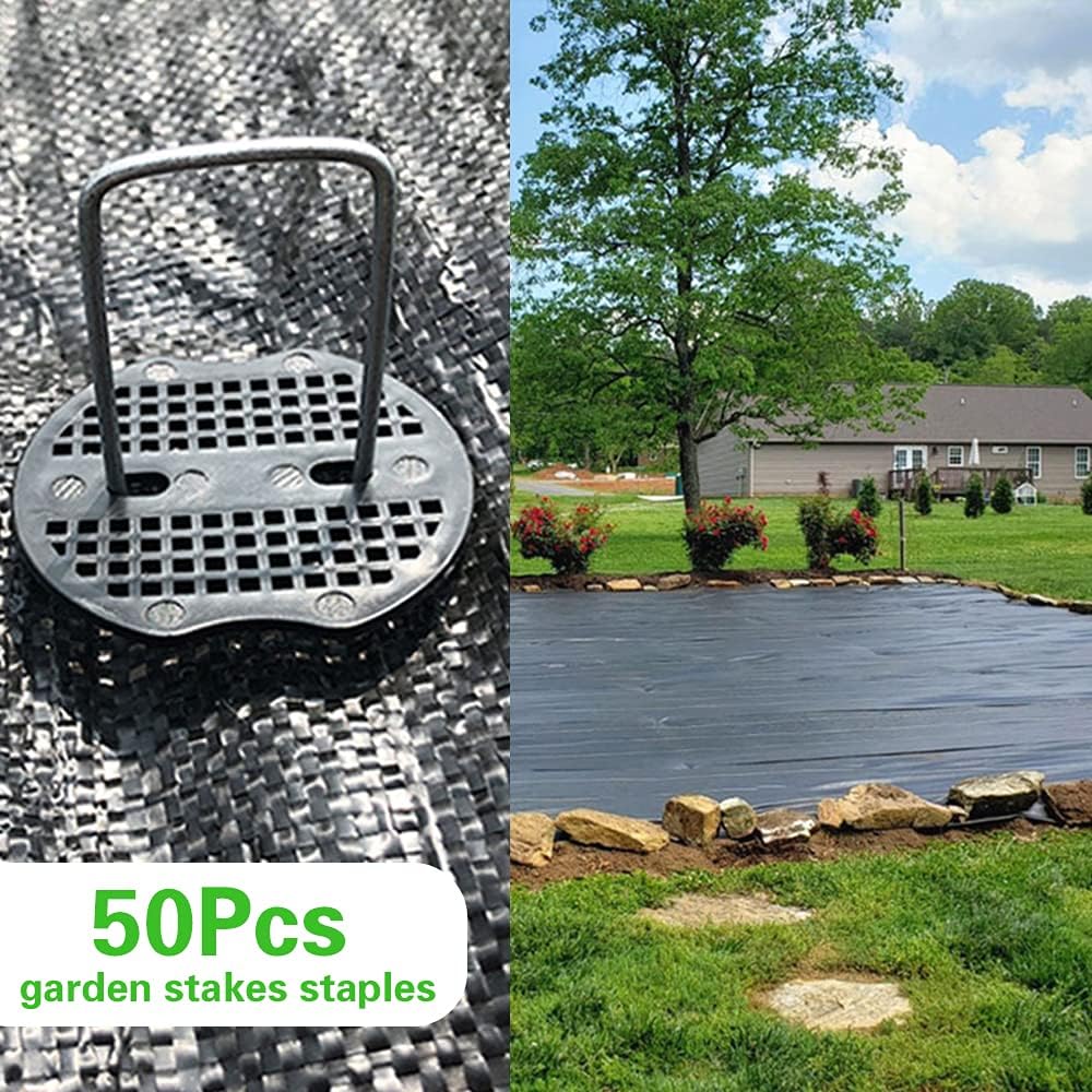 50Pcs Garden Stakes Staples + 50Pcs Gasket, Bakulyor 6 Inch Lawn Landscape Staples 11 Gauge U