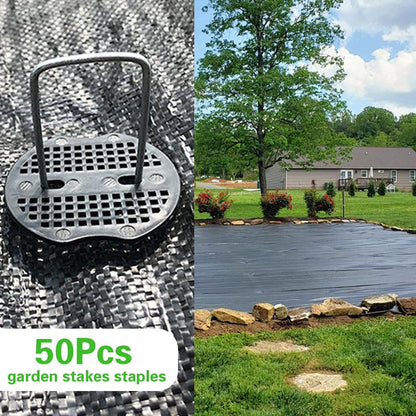 50Pcs Garden Stakes Staples + 50Pcs Gasket, Bakulyor 6 Inch Lawn Landscape Staples 11 Gauge U
