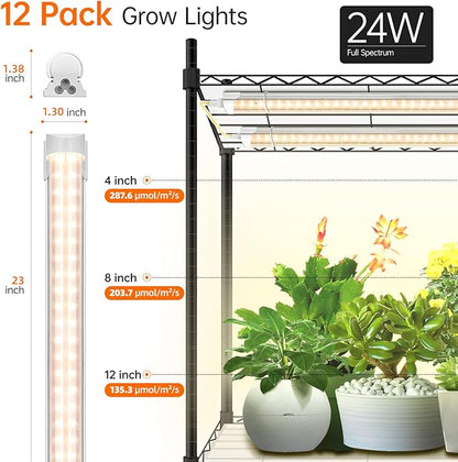 Bstrip Plant Shelf with Grow Light, 4-Tier Large Grow Light Shelf with Wheels, Stainless Steel