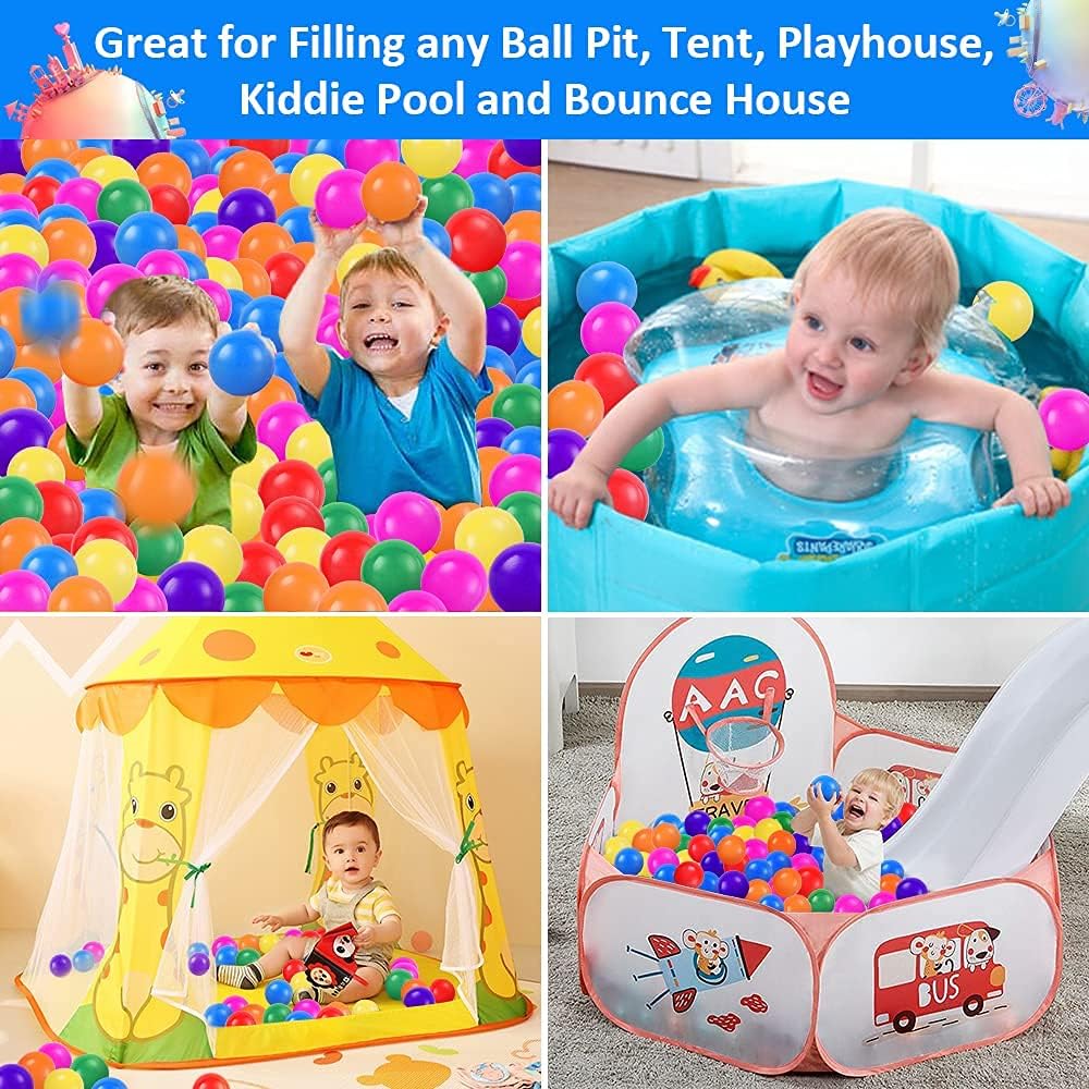 Ball Pit Balls for Kids, Plastic Refill 2.2 Inch Balls, 100 Pack, Bright Colors, Phthalate and BPA
