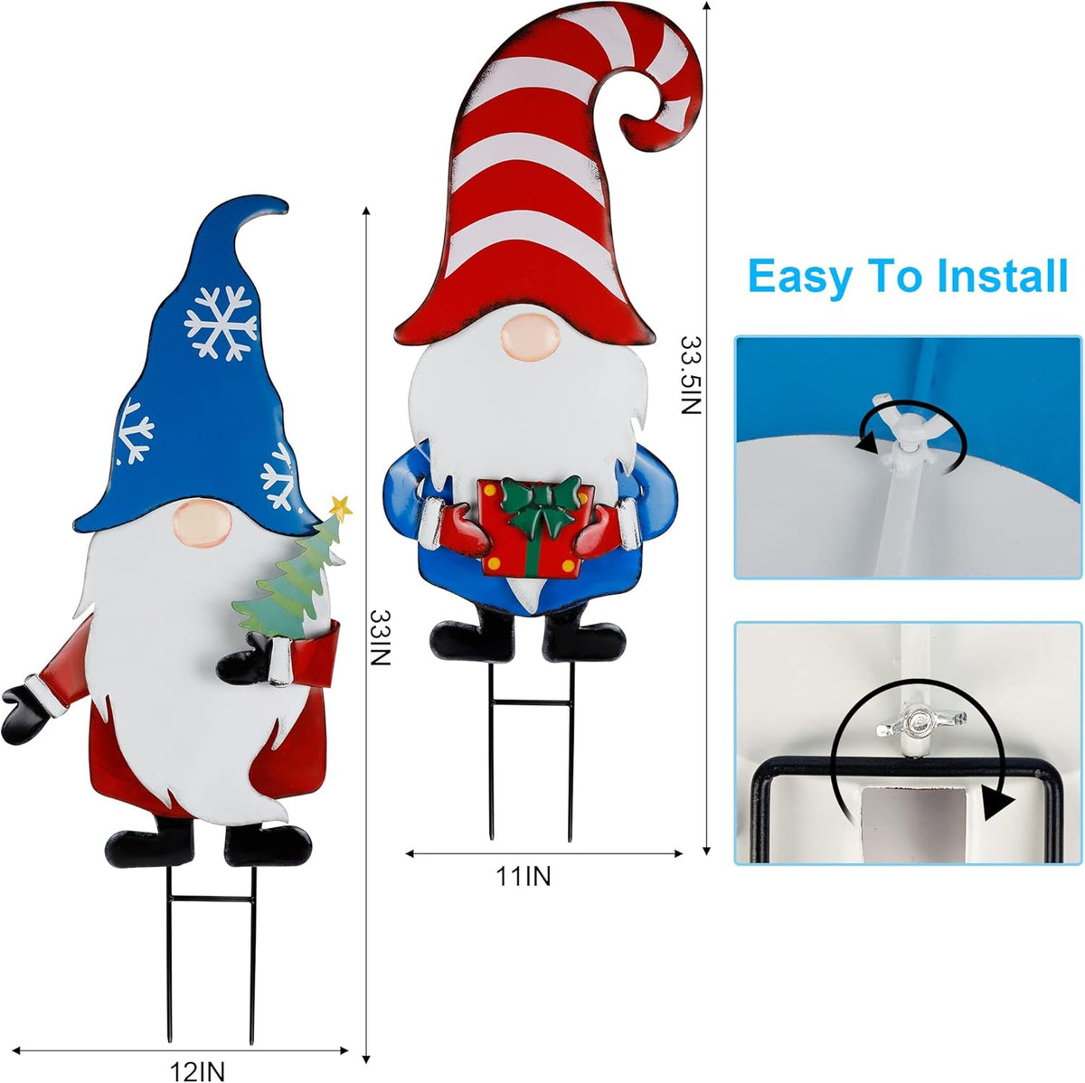 Hausse 2 Pack Garden Metal Gnome Stakes, 33 Inch Christmas Decorative Gnomes Stakes, Yard Signs for