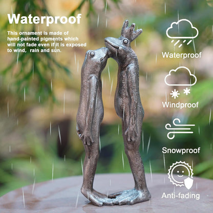 Frog Decor Garden Statue Decor Outside - Couple Kiss Plog Statue Outside Frog Figurines for Yard