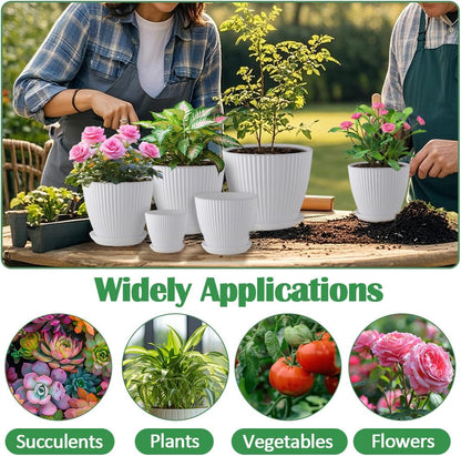 7.5/6.5/5.5/4.9/4.2/3.5 Inch Plant Pots with Drainage Holes and Saucer, Plastic Flower Pots for