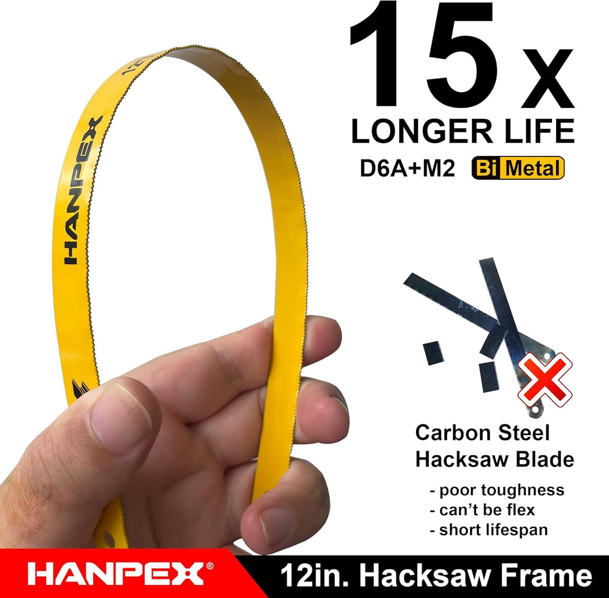 12in. High-Tension Hacksaw Frame with 24 TPI Bi-metal Blade, Hand Saw Suitable for Metal, wood