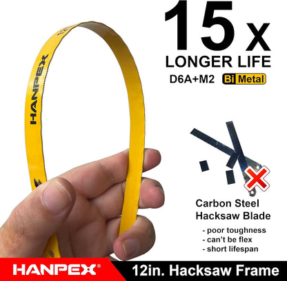 12in. High-Tension Hacksaw Frame with 24 TPI Bi-metal Blade, Hand Saw Suitable for Metal, wood