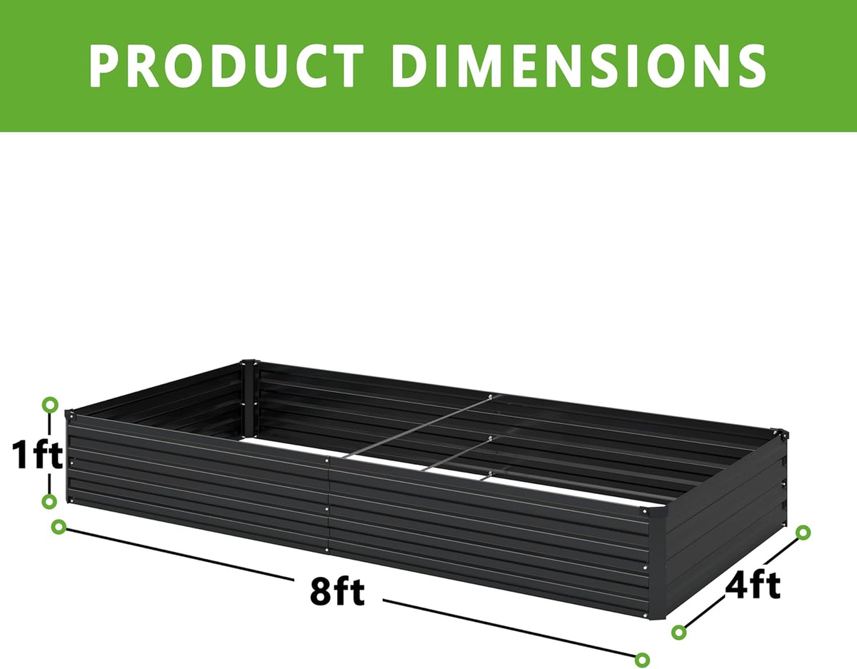 2PCS 8x4x1FT Galvanized Raised Garden Bed Kit,Vegetable Boxes-Rectangle Metal Flower Box,Large