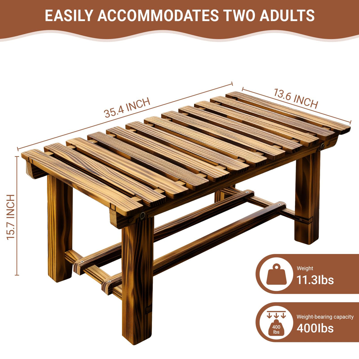 HAOIOKSC 35.5" Outdoor Garden Bench, Weatherproof 2-Person Backless Wooden Bench with Mortise-Tenon