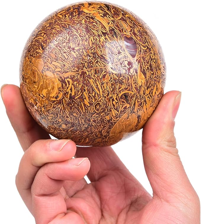 JIC Gem Healing Crystals Sphere Natural Golden Jade Crystal Ball Mineral Quartz Stone With