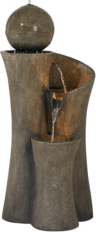 Sphere Curve 39 1/2" High Large Modern Zen Indoor Outdoor Decor Faux Stone Floor Fountain with