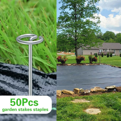 Bakulyor 50Pcs Circle Top Landscape Staples, 6 Inch Garden Stake 9 Gauge Galvanized Landscape