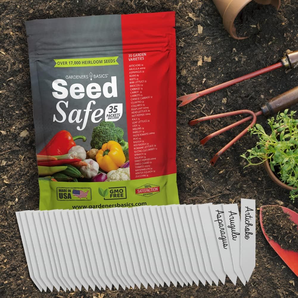 Gardeners Basics Seed Safe Kit – 35 Easy-to-Grow Heirloom Vegetable Seeds for Beginners – Non-GMO