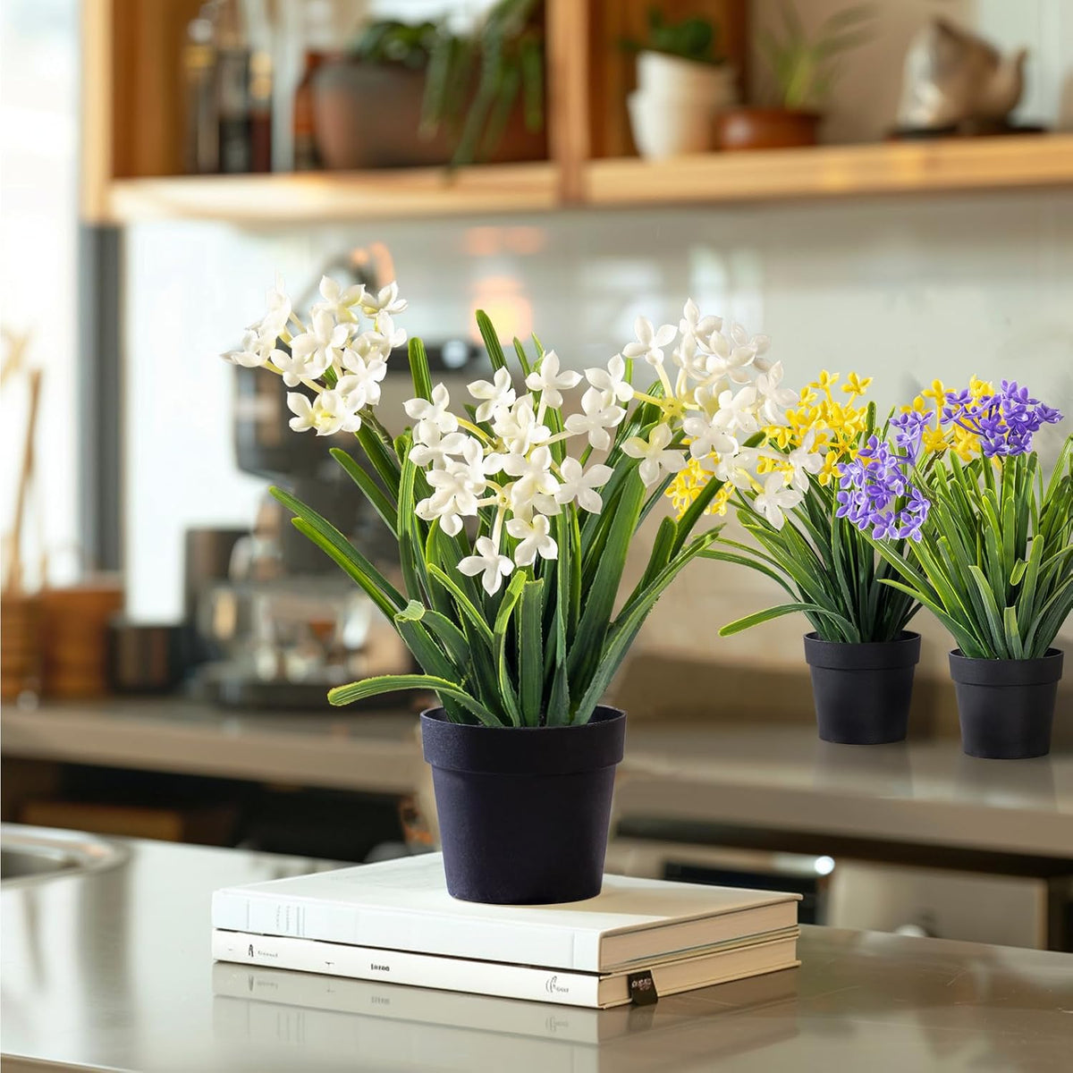 3 Pack Fake Small Plant in Pot Artificial Potted Flowers for Home Decor Fake Flower Plant Greenery