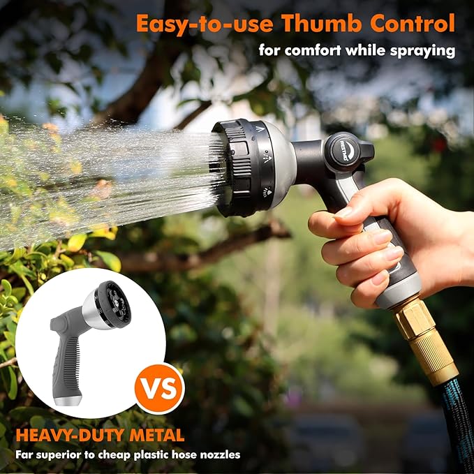 RESTMO Full Shower Hose Nozzle, Metal Spray Nozzle for Garden Hose, 8 Spray Patterns, Water Hose