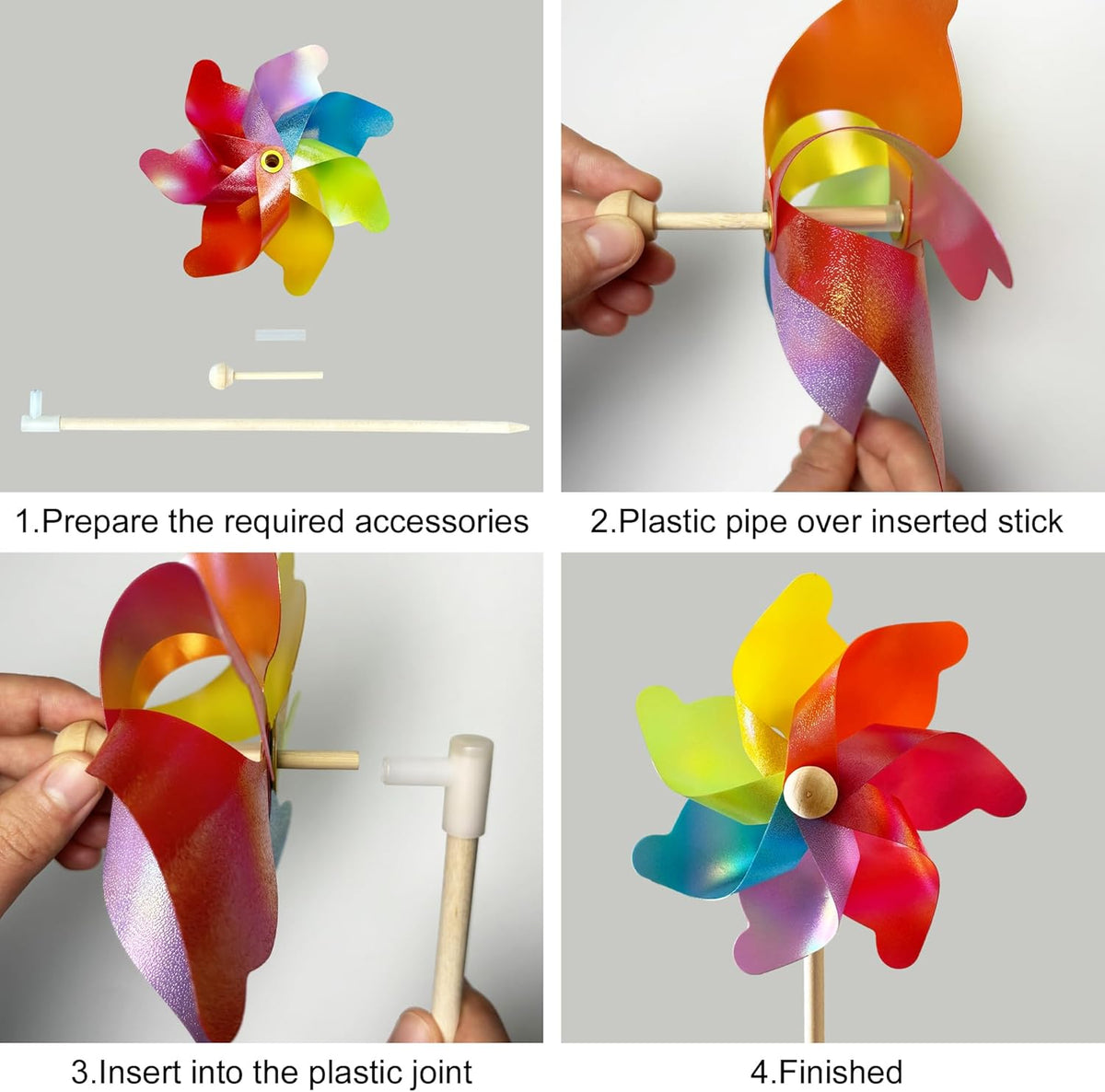 IilLittle 10 Pack Rainbow Pinwheel, No Assembly Required, Pinwheels for Kids, Pinwheels for Yard