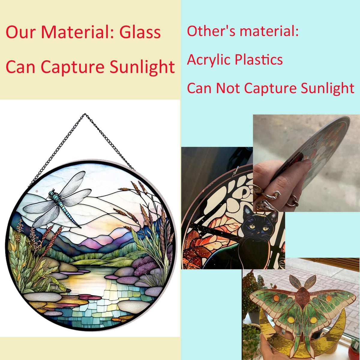 River and Dragonfly Pattern Suncatcher Stained Glass,Hanging Stained Glass for