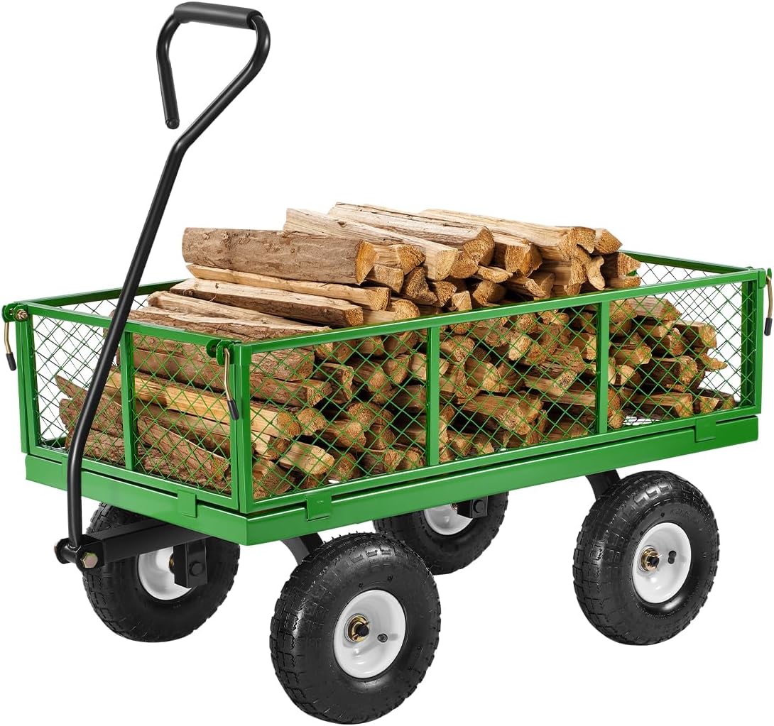 VEVOR 900 Lbs Steel Garden Cart on Wheels, Heavy Duty Pullable Garden Wagon Yard Cart, Outdoor