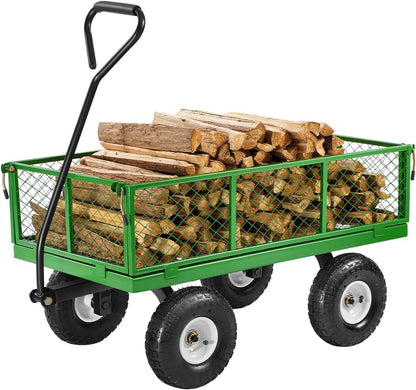 VEVOR 900 Lbs Steel Garden Cart on Wheels, Heavy Duty Pullable Garden Wagon Yard Cart, Outdoor