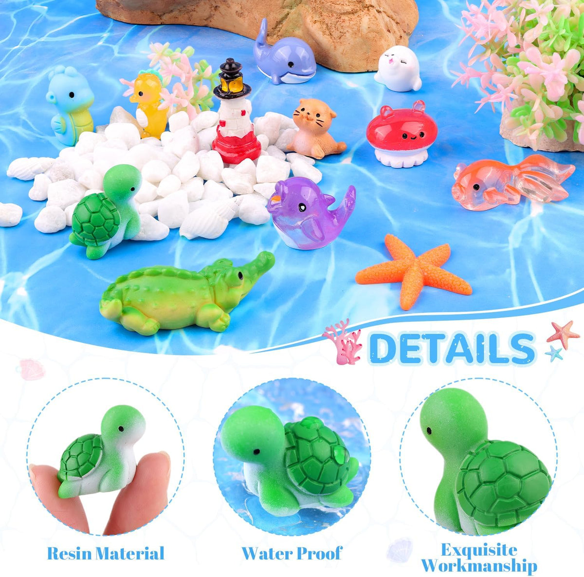45PCS Mini Resin Animals Tiny Cute Ocean Figurines, Miniature Sea Figures to Hide, Little Animal