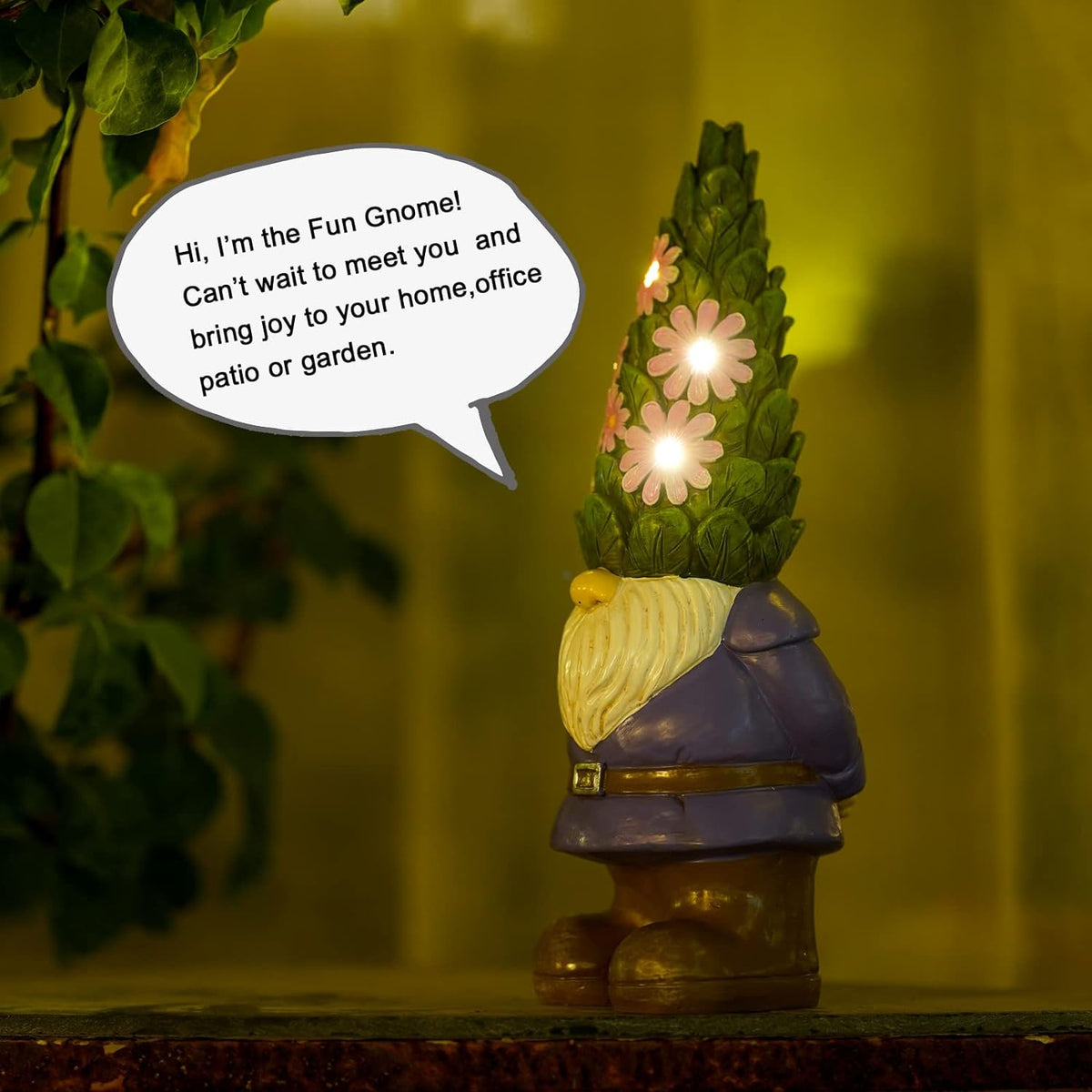 Nacome Garden Outdoor Statues Gnome with Succulent and 7 LED Lights - Lawn Decor for Patio