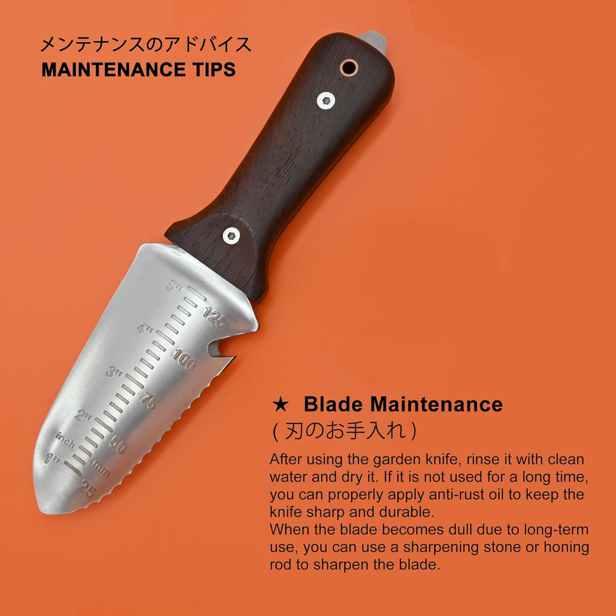 TONMA Hori Hori Garden Knife [Made in Japan] Heavy Duty Stainless Steel Japanese Hori Knife with