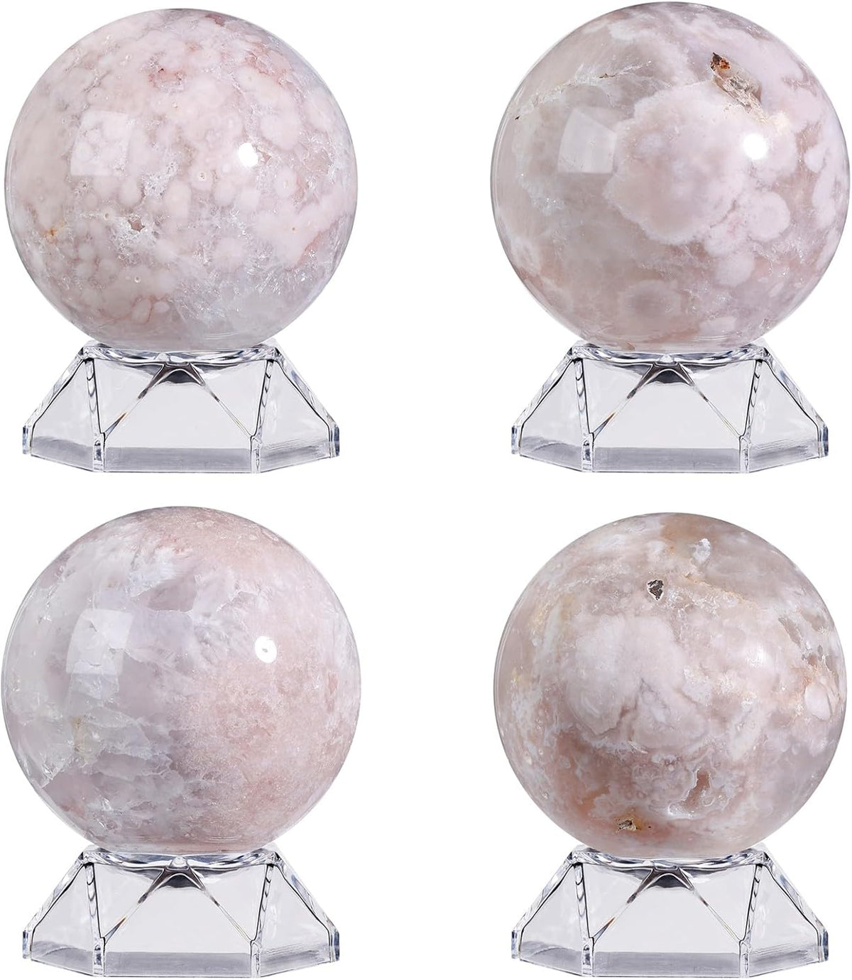 Natural Cherry Blossom Agate Crystal Ball with Acrylic Display Base, 61-70mm Polished Stone Feng