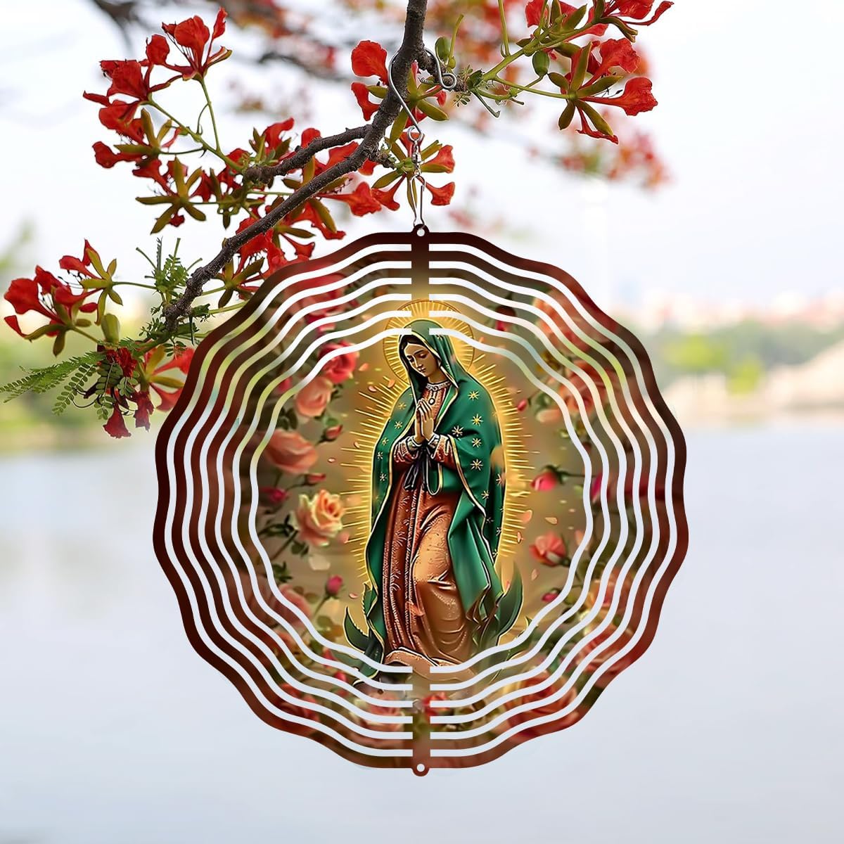 Virgin Mary Prayer Wind Spinner, Metal Wind Spinners Outdoor Indoor, Virgin Mary Hanging Garden