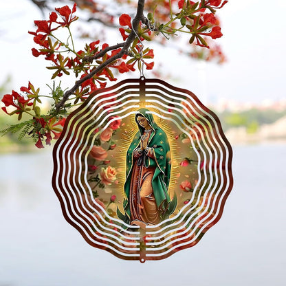 Virgin Mary Prayer Wind Spinner, Metal Wind Spinners Outdoor Indoor, Virgin Mary Hanging Garden