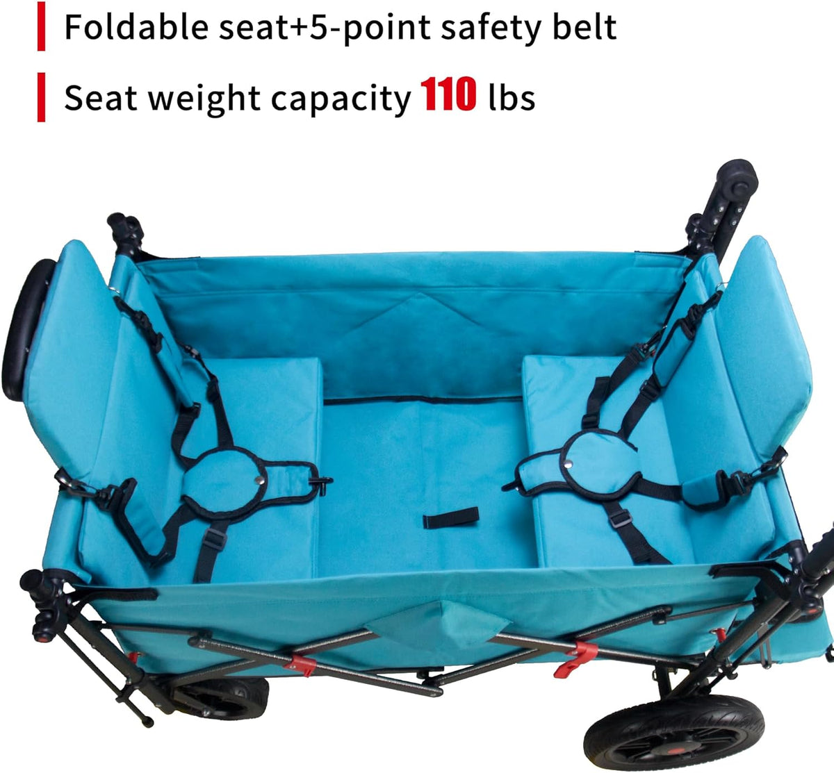 Collapsible Foldable Wagon Cart with Quick-Release Wheels & 2 Seats - Heavy-Duty Utility Wagon