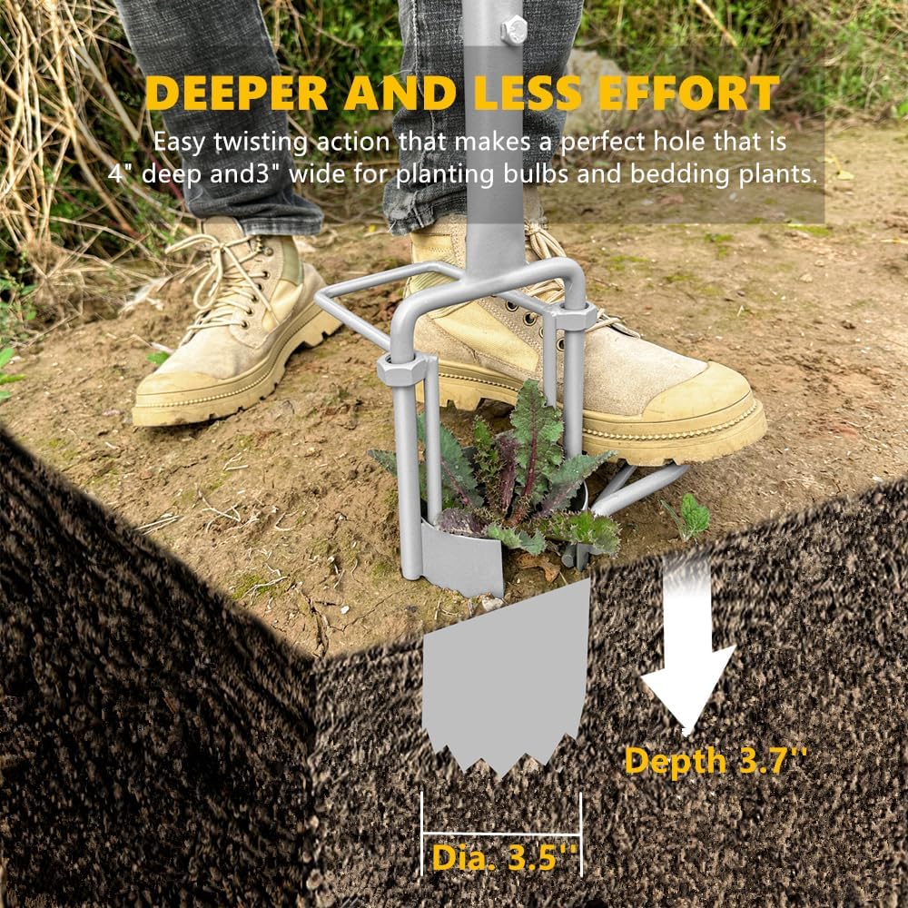 Updated Bulb Planter Long Handle for Digging, 5-in-1 Lawn and Garden Tool,sod Plugger