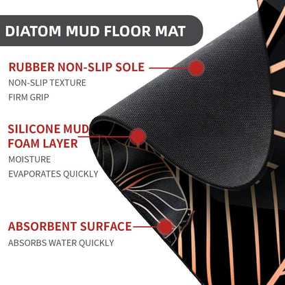 Bath Mat-Bathroom Rug，Black Rose Gold line Leaves-Absorbent Non Slip Quick Dry Stain Resistant Easy