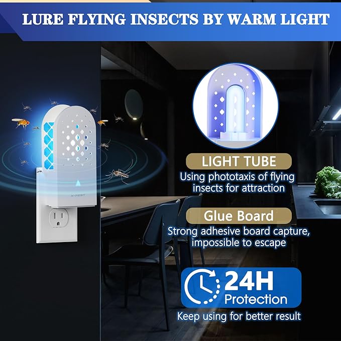 X-PEST Fly Trap Indoor, Gnat Traps with Light Tube, Plug in to Catch Flying Insects, Like Flies