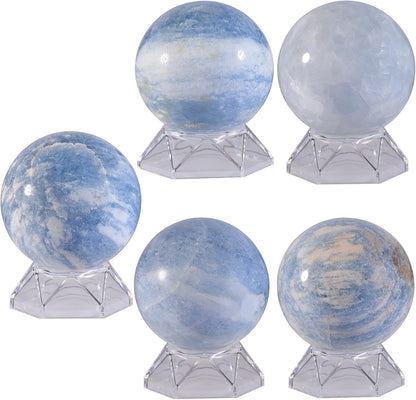 Natural Blue Celestite Crystal Ball with Acrylic Display Base, 61-70mm Polished Stone Feng Shui