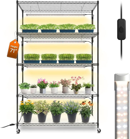 Bstrip Plant Shelf with Grow Light, 5 Tier Large Tall Plant Stand with 3FT T8 120W Grow Light for