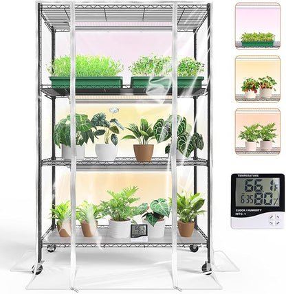 Bstrip Indoor Greenhouse with Grow Light, Plant Stand with 3 Pack Full Spectrum Plant Lights , 3