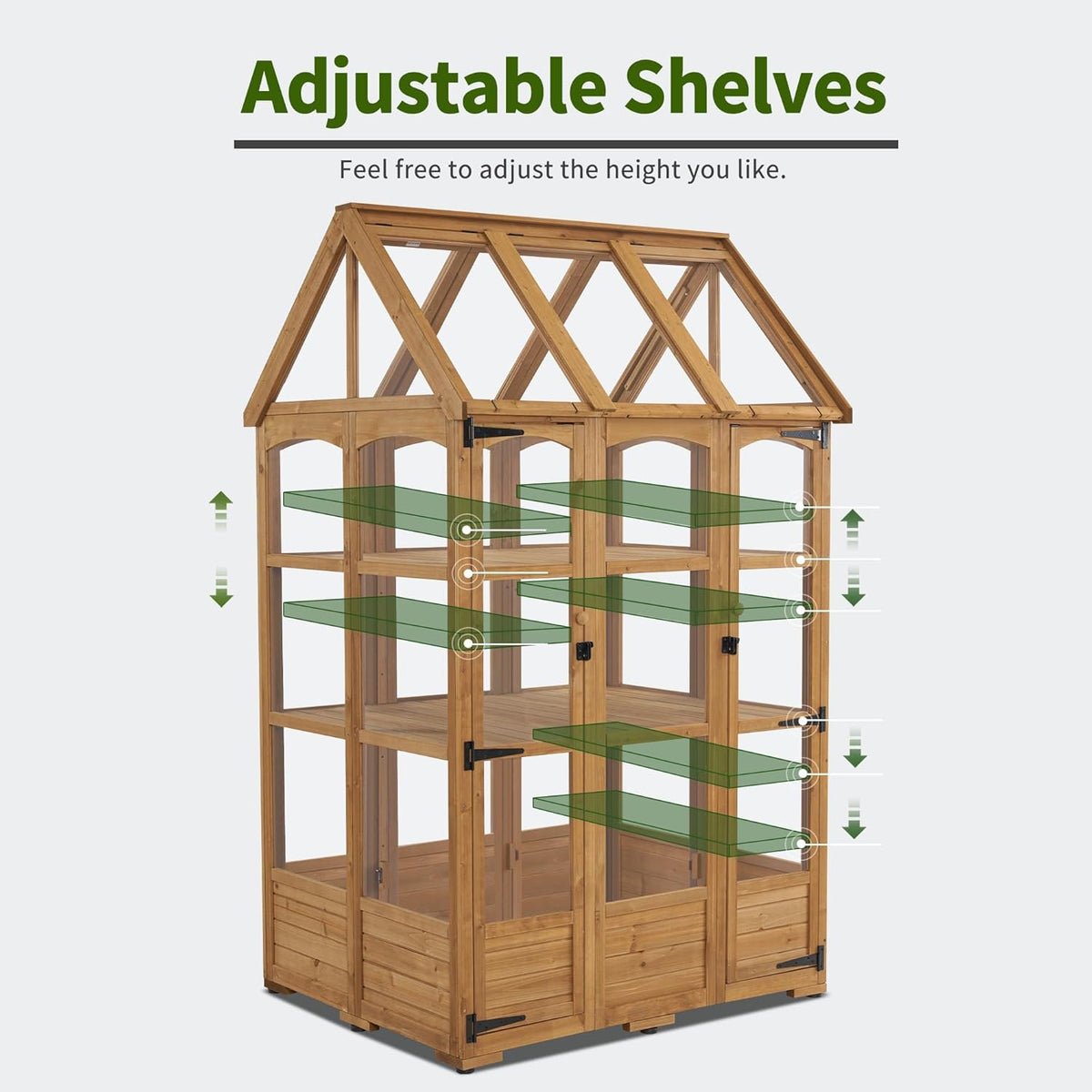 MCombo Wooden Greenhouse, Outdoor Greenhouse with Adjustable Roof Vent and 6 Lockable Door for
